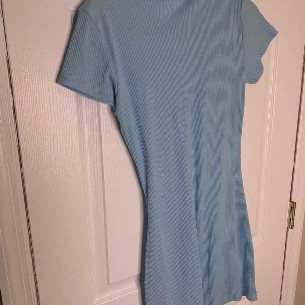 Light Blue Ribbed Button-Front Dress - Picture 5 of 5